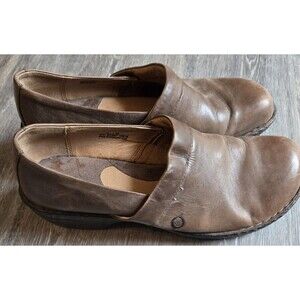 Born Size 11 Brown Wedge‎ Heel Clog Shoes Leather Women W61927